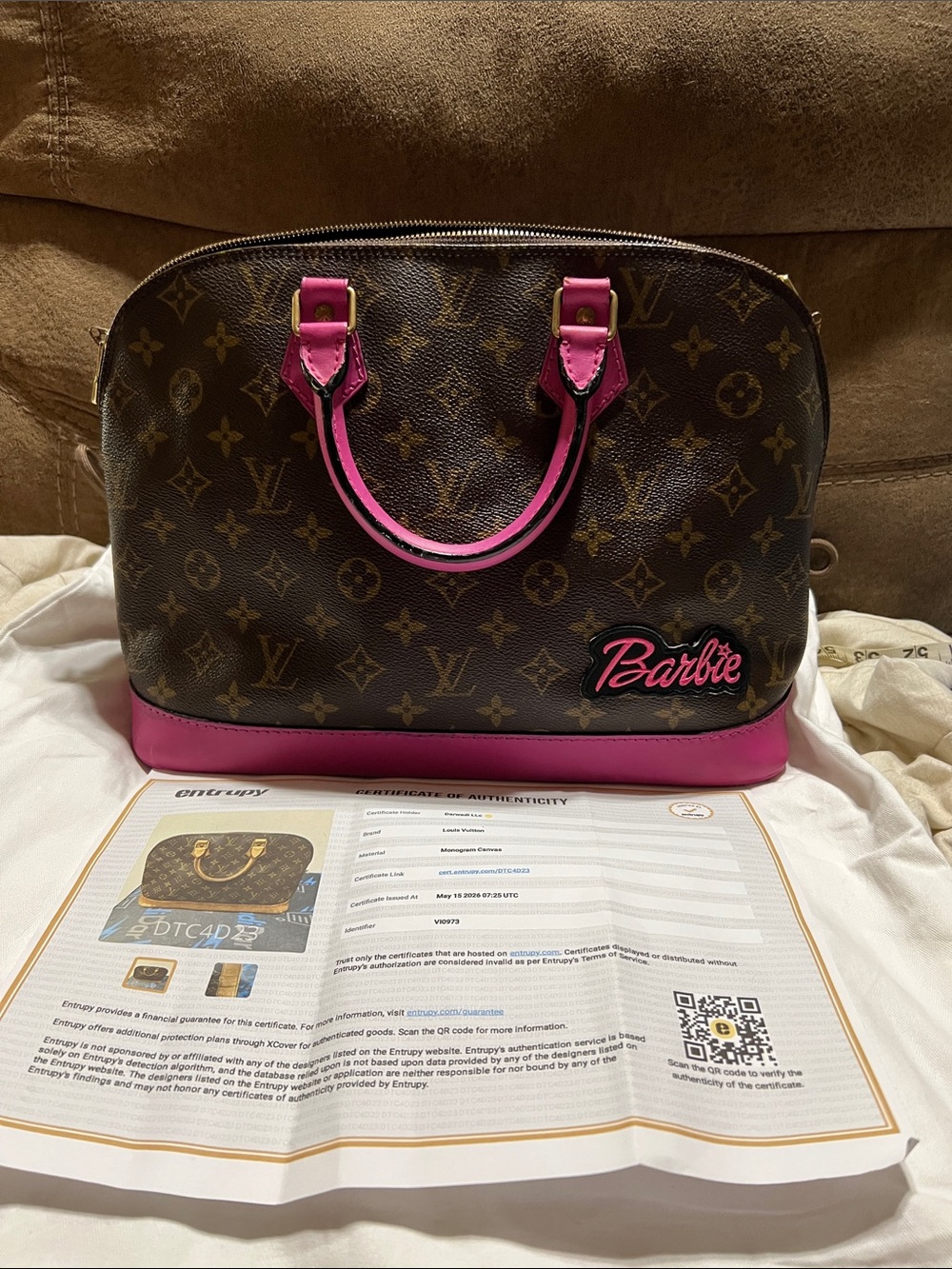 Louis Vuitton Pink Monogram Barbie Patch Alma Tote - Picture 3 of 7